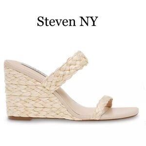 NWOT Steven New York Raffia Wedge Sandals Beige Cream wedge Size 8.5